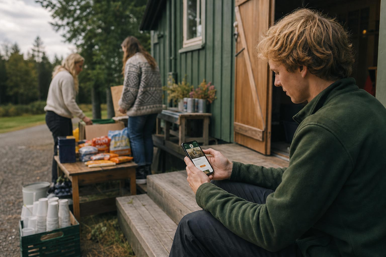 Frivillig som oppdaterer foreningens nettside fra mobilen under en samling