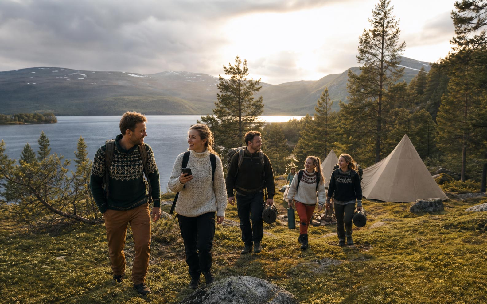 Speidere på vei gjennom norsk fjellnatur